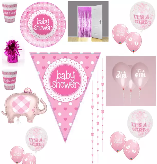 Baby Shower Party Decoration Girl Balloons Pink Cups Plates Tableware Supplies