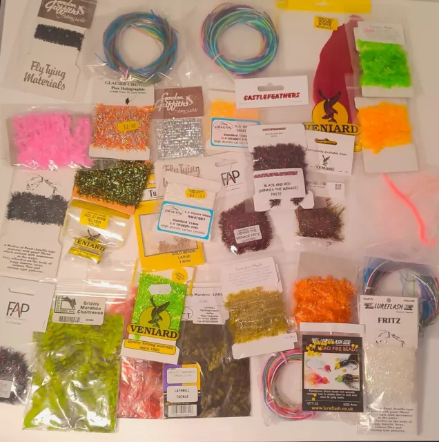 Fly Tying Materials Job Lot Fishing Crafts Trout Flies Feathers Thread etc (e)