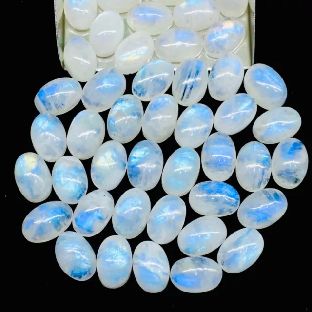 25 Pcs Natural Rainbow Blue Moonstone 13x9mm Oval Cabochon Loose Gemstones Lot