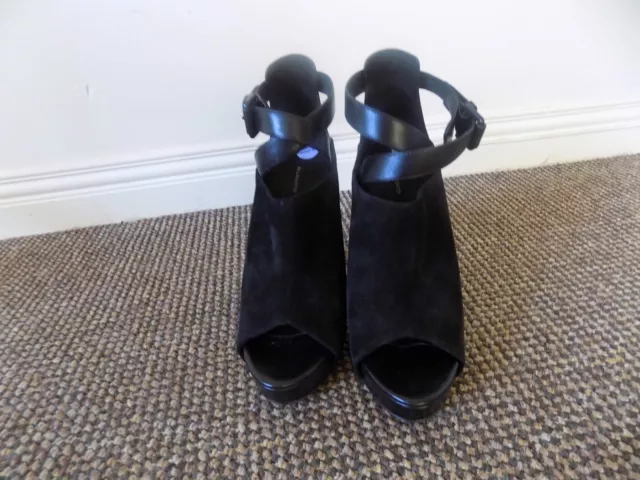 AllSaints  sandals heeled black suede leather size 6 ankle strap brand new
