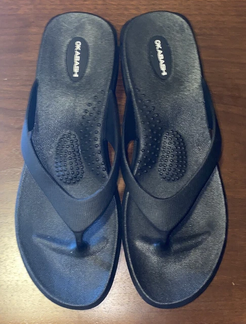 Okabashi Women's Maui Comfort Thong BLACK Flip Flops Sandals Size 11 (LL) EUC