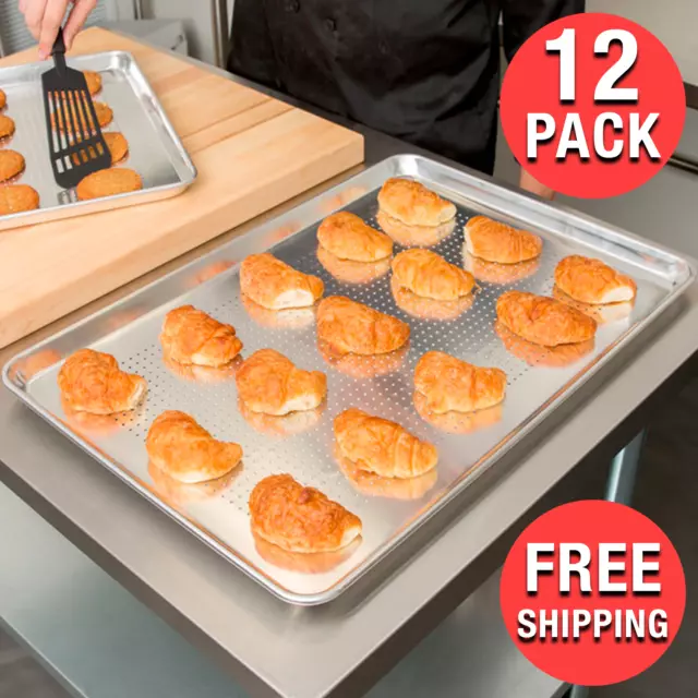 (12-Pack) Wholesale Aluminum Baking Sheet Pans 18" x 26" Perforated Full-Size