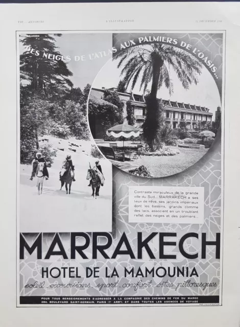 MARRAKECH Hôtel de la Mamounia  - PUBLICITE 1935  - AD 850