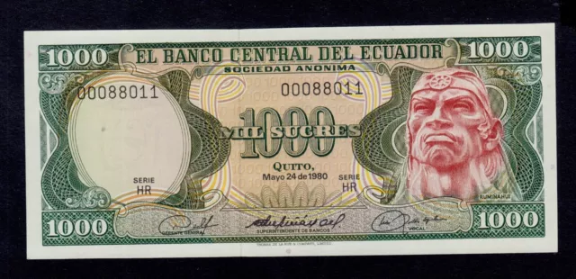 ECUADOR   1000 SUCRES 1980 HR  PICK # 120b UNC.