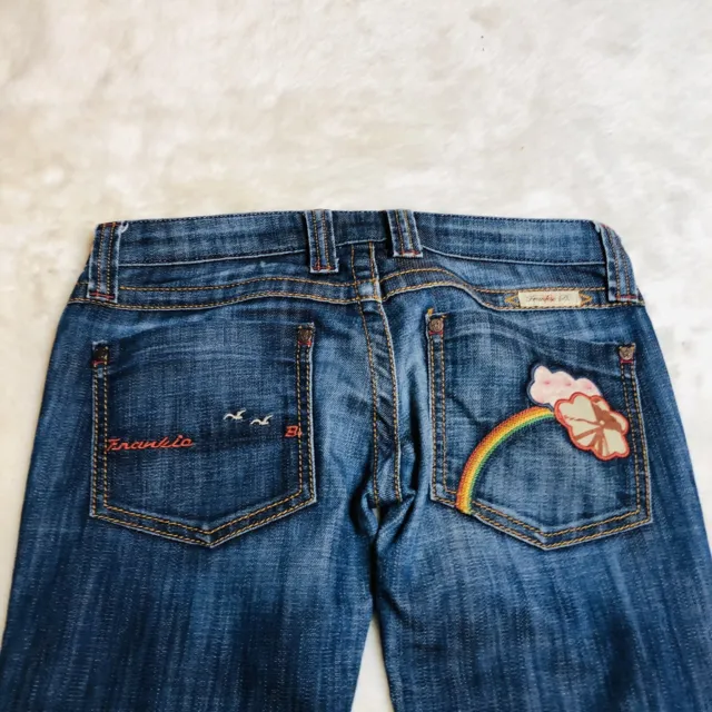Y2K 90S FRANKIE B. Flare Jeans Low Rise Rainbow Cloud Embroidered ...