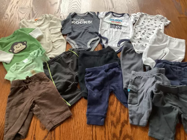 Lot Of 15 Gently Used Infant Baby Boys Clothes Size 3 Mos. Shirts Pants