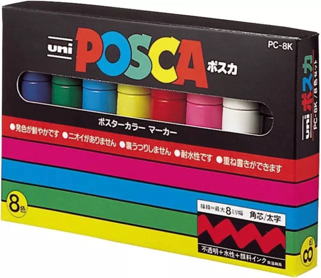 Bolígrafo japonés Posca PC8K Bold tipo cuadrado c Marcador de punta acuosa...