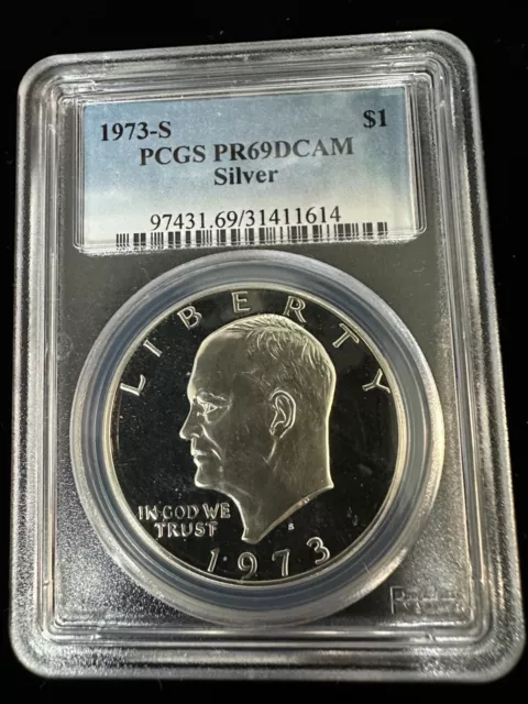 1973-S Eisenhower IKE Silver Dollar PCGS PR69DCAM ~ Proof PR 69 DCAM Deep Cameo