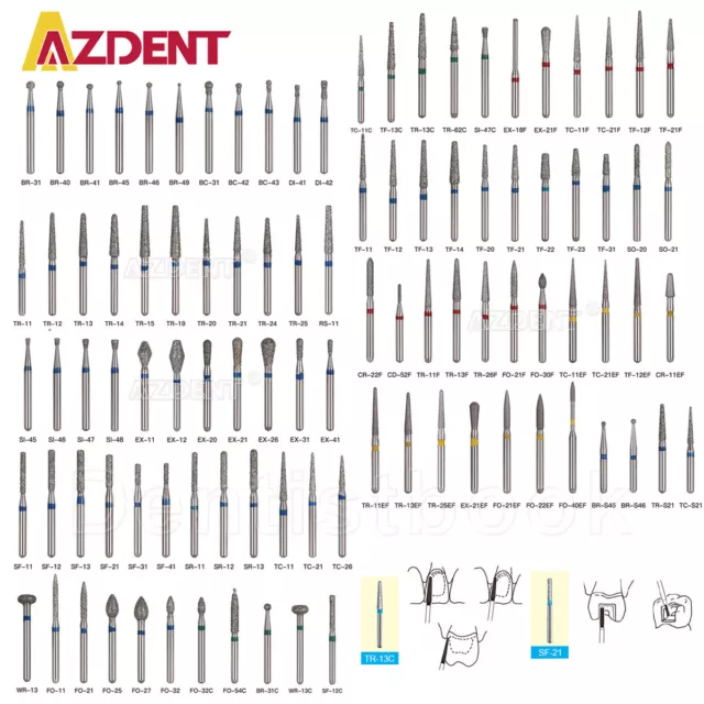 100/200pc AZDENT Dental Diamond Burs High Speed Handpiece Friction Grip 1.6mm