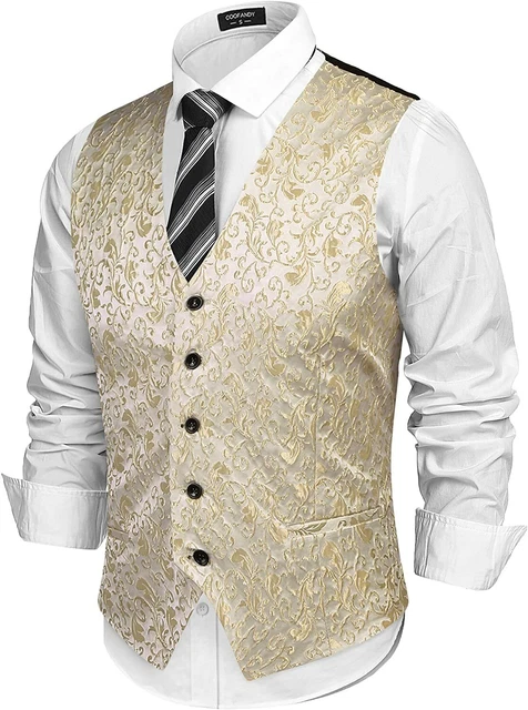 COOFANDY Mens Paisley Dress Suit Vest Floral Victorian Slim Fit Tuxedo Waistcoat 2