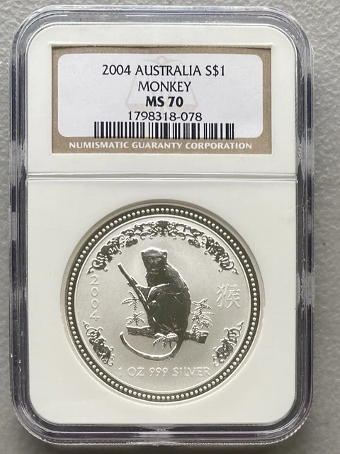 2004 1 oz NGC MS70 Silver Australian Year of the Monkey Coin Bullion Australia