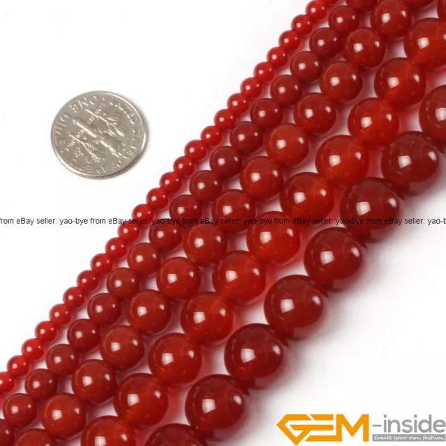 Natural Red Agate Gemstone Round Loose Spacer Beads For Jewelry Making 15"