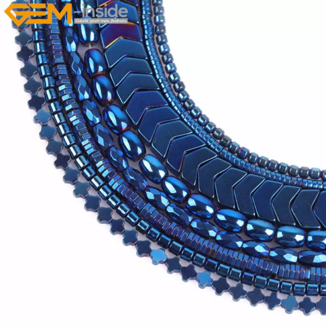 Coated Blue Metallic Hematite Spacer Beads Stone Jewelry Making Non-magnetic