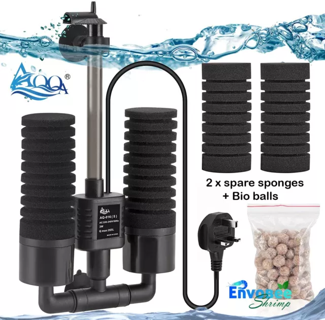 Aquarium Bio Double Sponge Filter Quiet Electric Power Fish Shrimp Tank 3W (S)