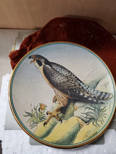 Peregrine Falcon Bird Series Pottery Plate L. E. Artist V. Tiziano Veneto Flair