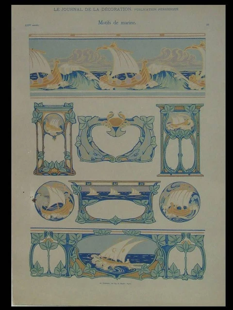 Lithographie Art Nouveau Originale – Fleurs Et Fenêtres Par Bonvallet, Début 1900