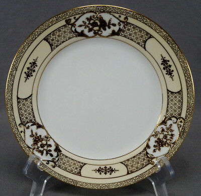 Set of 10 Nortiake Hand Painted Raised Gold Floral Scrollwork Dessert Plates