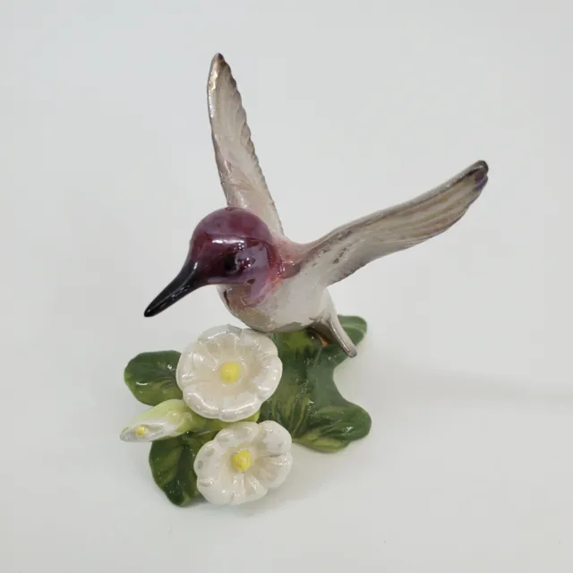 Hagen Renaker Porcelain Hummingbird on Trumpet Flower Base Purple Head READ