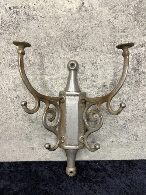 Vintage Barbershop Coat or Hat Rack Nickel Plated Wall Mount 8