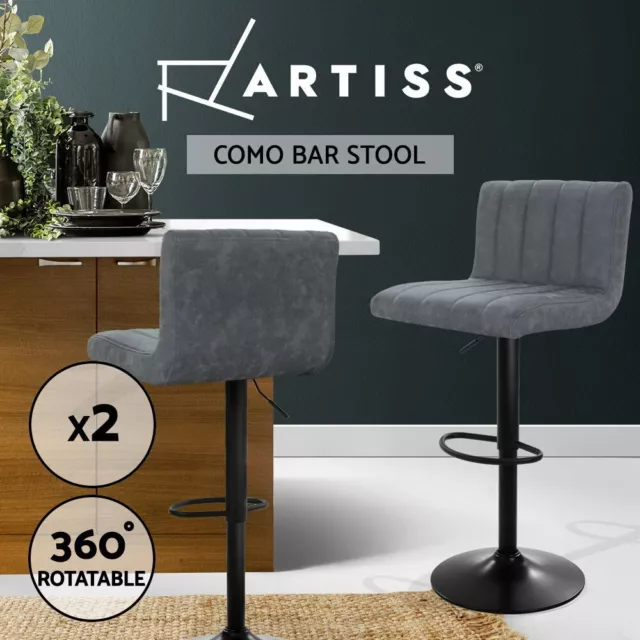 Artiss 2x Bar Stools Kitche Counter Stool Gas Lift Swivel Leather Chairs Grey