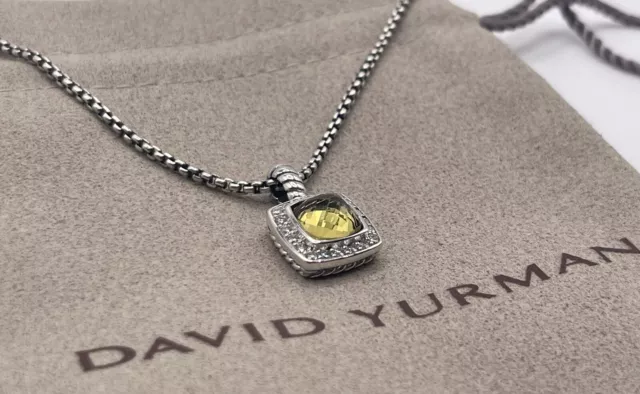 David Yurman Sterling Silver 7mm Albion Pendant Necklace Lemon Citrine & Diamond