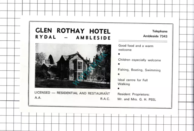 Gold Rill Hotel Grasmere Straw / Glen Rothay Rydal Peel Advert- c.1968 Cutting 2