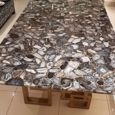 CRAFT 122cm x 76.2cm Gris Agate Café Table Top Naturel Pierres Main Travail Home Décor 