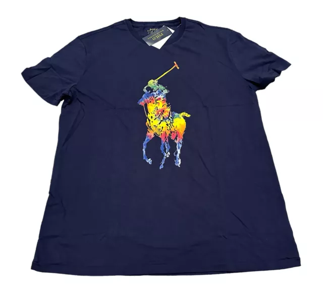 NEW Polo Ralph Lauren Mens Rainbow Big Pony T-Shirt Blue Size Medium M NWT