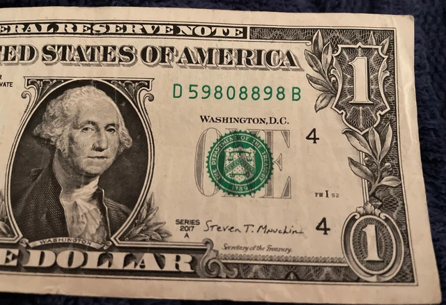 FANCY SERIAL NUMBER $1 dollar bill D 59808898 B (four Of Kind LUCKY 8 ...
