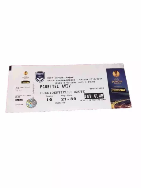 Ticket Billet Foot Bordeaux - Maccabi Tel Aviv Europa League Saison 13/14