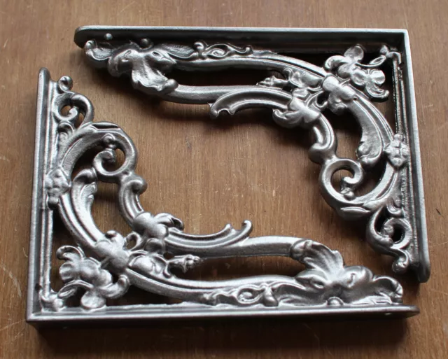 Pair Pewter 8x6" ANTIQUE HEAVY CAST IRON VICTORIAN SHELF WALL BRACKETS - BR07px2