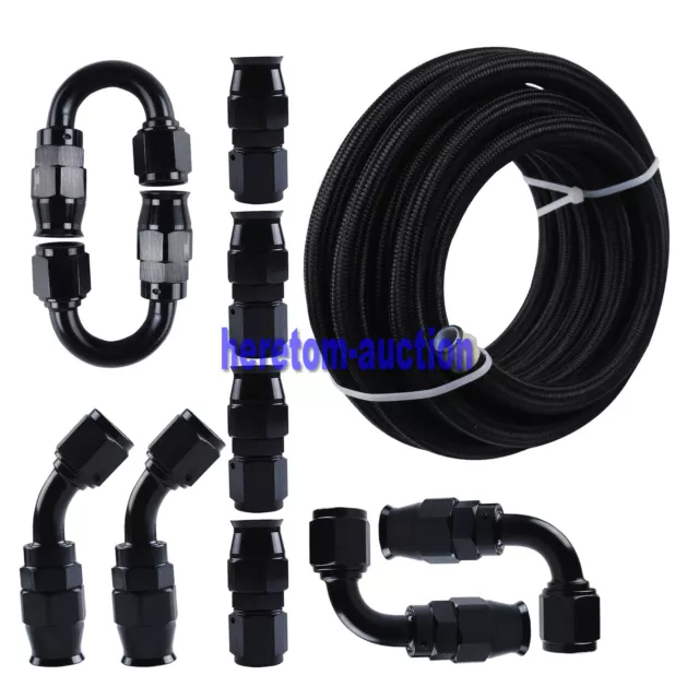 AN8 -8AN AN-8 Fitting Stainless Steel Nylon Braided Oil Fuel Hose Line 16ft Kit