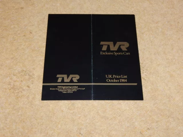 Genuine TVR price list card brochure - October 1984