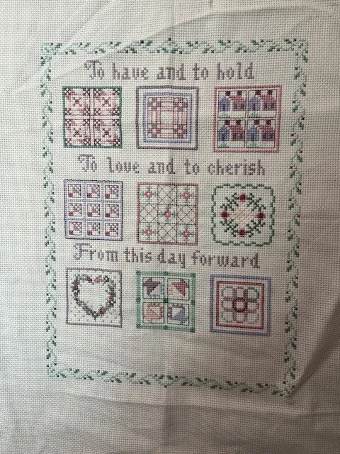 To Have and To Hold Love Cherish Sampler Cross Stitch Piece Finished
