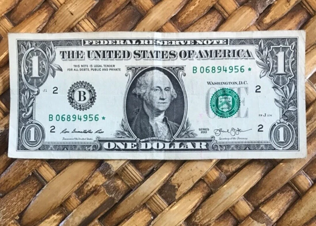 2013 Series One Dollar Star Note Duplicate Serial Number B 06894956* $1 Error
