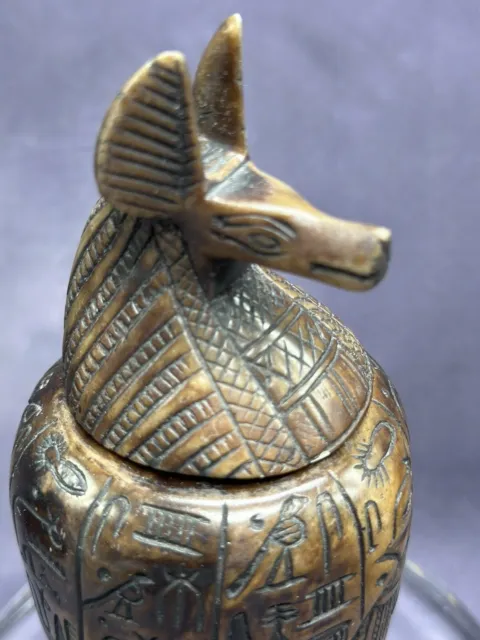 Ancient Egyptian Horus Canopic Jar Stone Engraved Vintage Egypt Heavy