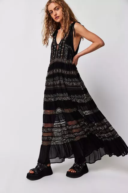 Free People Lacey Lady Lace Embroidered Maxi Dress Size S $298