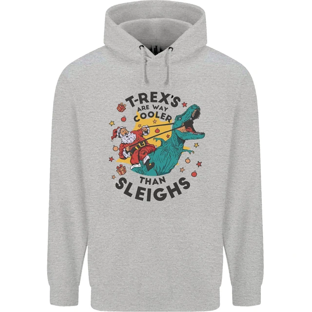 Felpa con cappuccio T-Rex Cooler than Sleighs divertente da uomo 80% cotone
