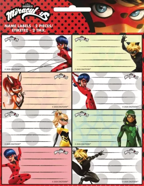 16 Etiquettes Cahiers Papeterie Miraculous Ladybug Chat Noir