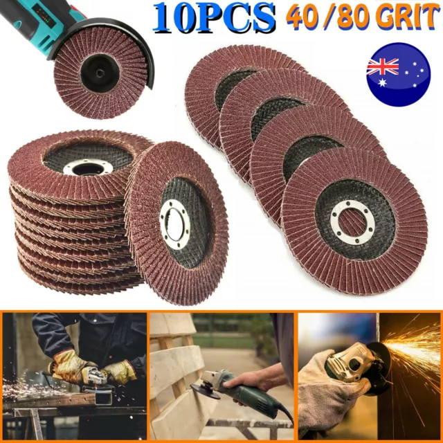 10x 115mm Angle Grinder Flap Discs 40 80 Grit Metal Grinding Sanding Wheel AU