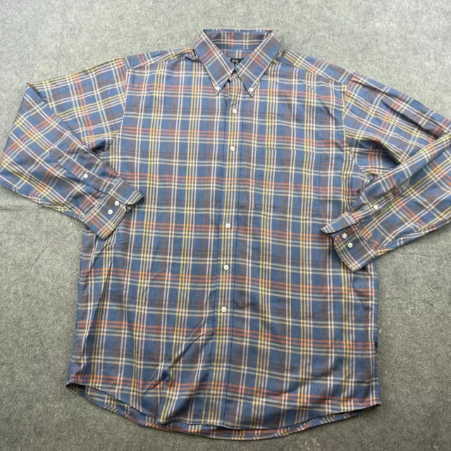 Jos A Bank Shirt Mens Large Blue Yellow Check Long Sleeve Preppy Button Up *