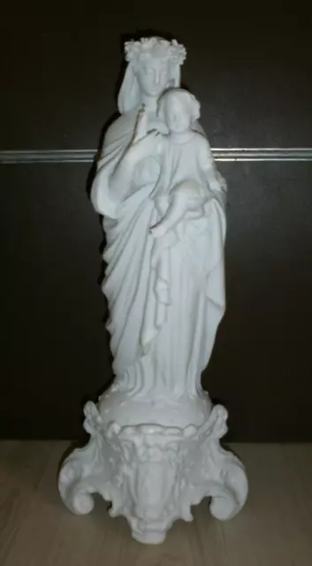 Ancienne Statue Religieuse/La Vierge A Enfant Jesus/Madonne/Biscuit D'andenne/2