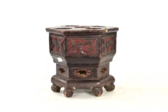 Antique Chinese Red Wooden Carving / Carved Altar Stand, 19th c