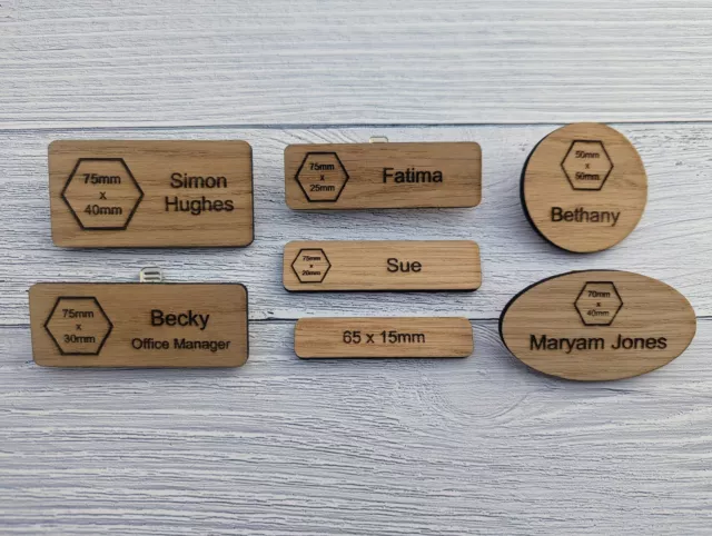Personalised Wooden Name Badges with Logo, Name Tags, Personalised Pin Badge