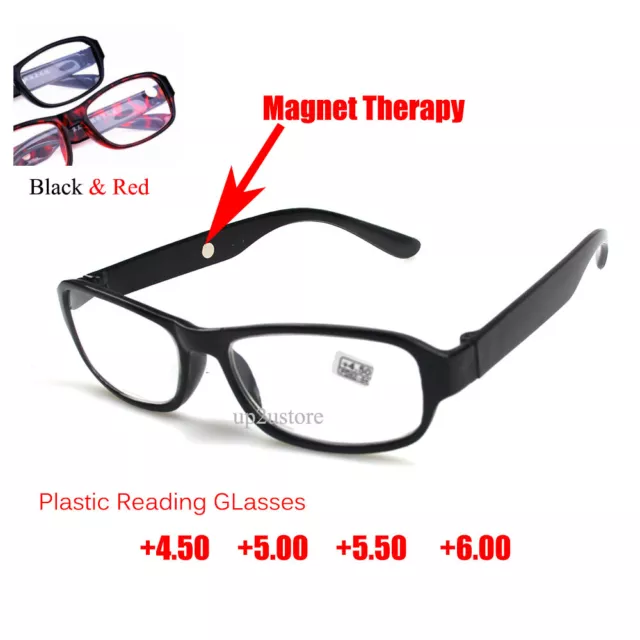 Trendy Reading Glasses +4.5 +5.0 +5.5 +6.0 Resin Lens Black Red Plastic Frame