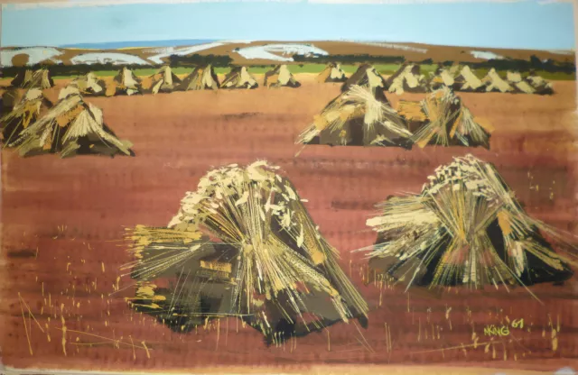 Michel King gouache sur papier signée 1961 peintre de la marine la normandie