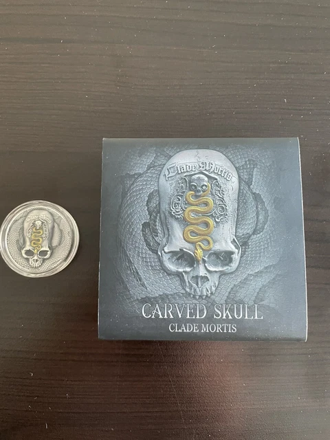 2018 1 Oz Silver 1000 Francs Cameroon CARVED SKULL CLADE MORTIS Antique Coin. 2
