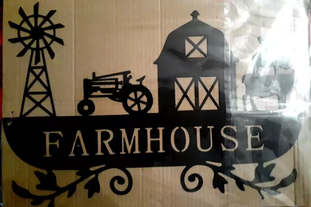 NIP Rustic Farmhouse Windmill, Barn & Animals Metal Wall Sign -