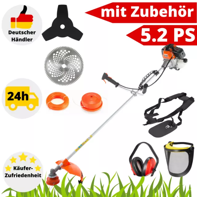 Motorsense Benzin Rasentrimmer 5.2 PS Freischneider Trimmer Set Zubehör Sense