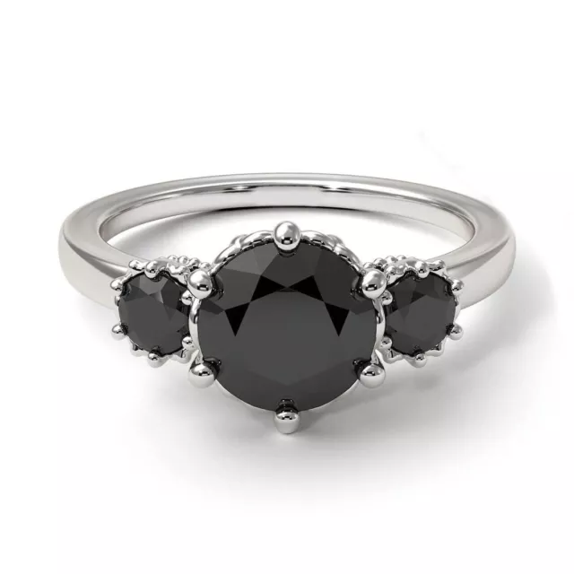 Bague en diamant noir fantaisie 4 ct en finition or blanc certifiée AAA !...